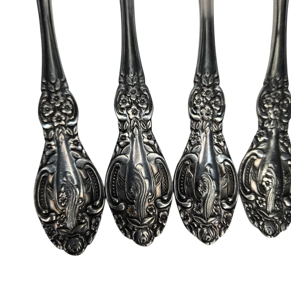 Springtime Oval Soup Spoons / Place Spoons Set Of 5 Stainless Steel Japan 1970s